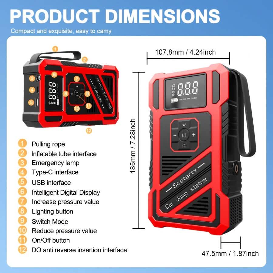 2-in-1 Tire Inflator And Jump Starter