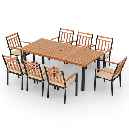 9 Pieces Wood Patio Dining Set