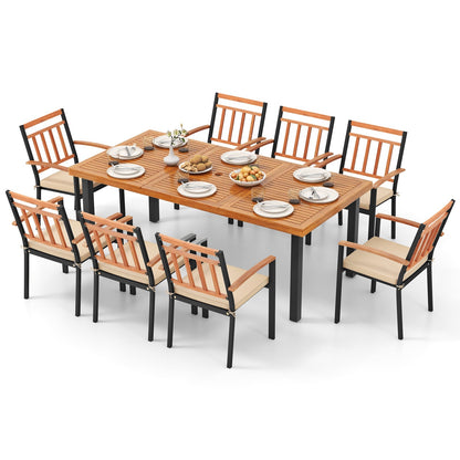9 Pieces Wood Patio Dining Set