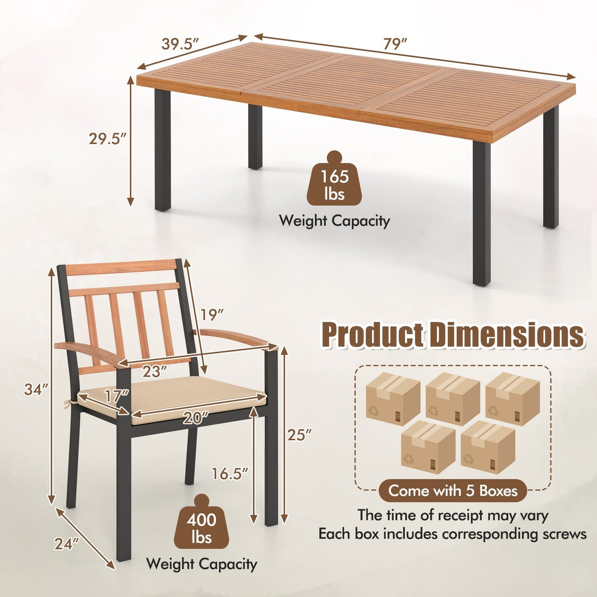 9 Pieces Wood Patio Dining Set