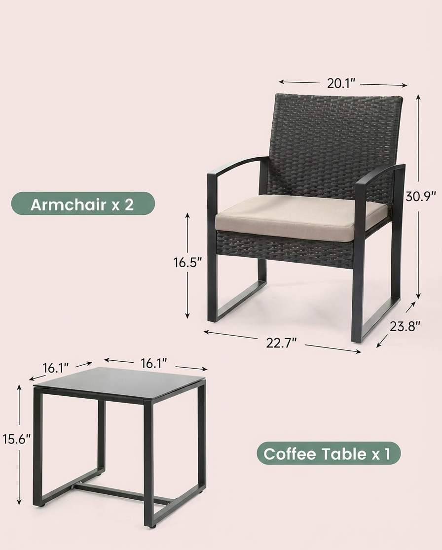 3-Piece Outdoor Wicker Chairs + Bar Table
