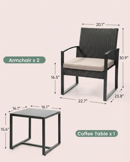 3-Piece Outdoor Wicker Chairs + Bar Table