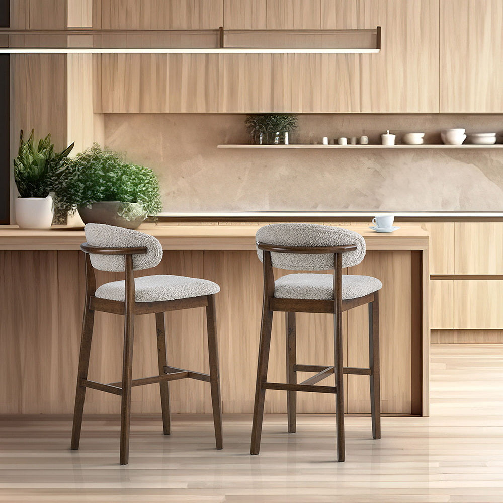 2 - Upholstered Bar Height Stools, Solid Wood