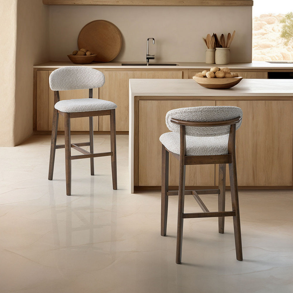 2 - Upholstered Bar Height Stools, Solid Wood