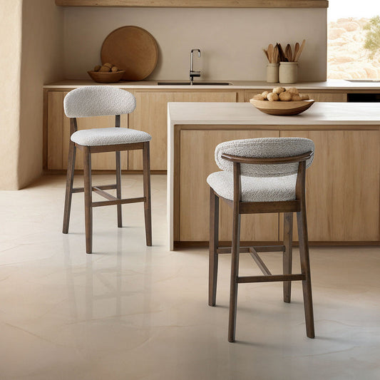 2 - Upholstered Bar Height Stools, Solid Wood