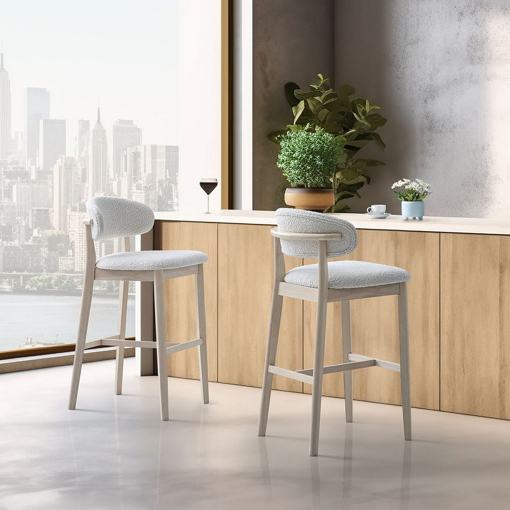 2 - Upholstered Bar Height Stools, Solid Wood