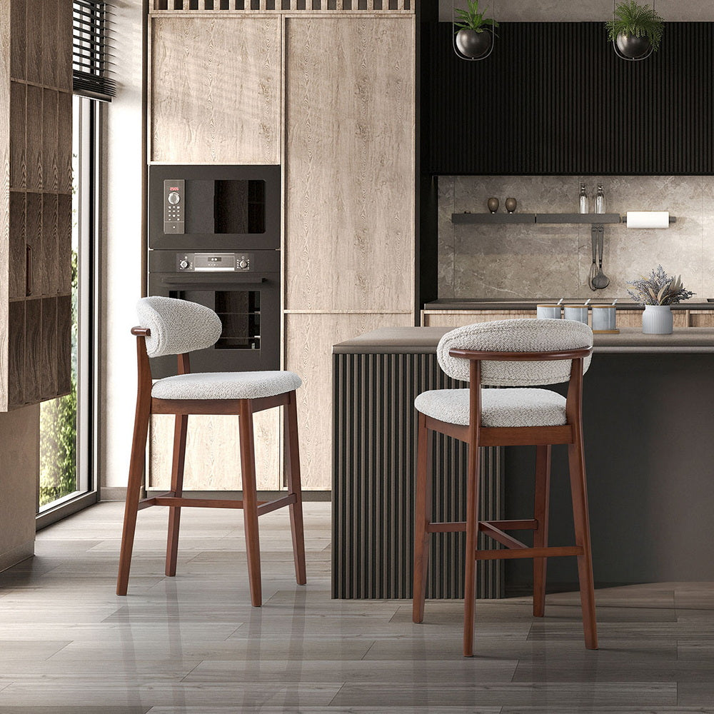 2 - Upholstered Bar Height Stools, Solid Wood