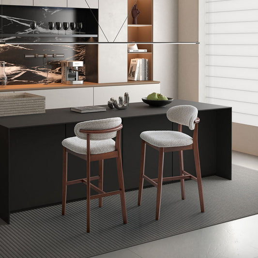 2 - Upholstered Bar Height Stools, Solid Wood