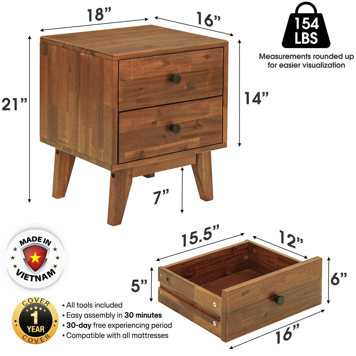 Solid Wood Nightstand