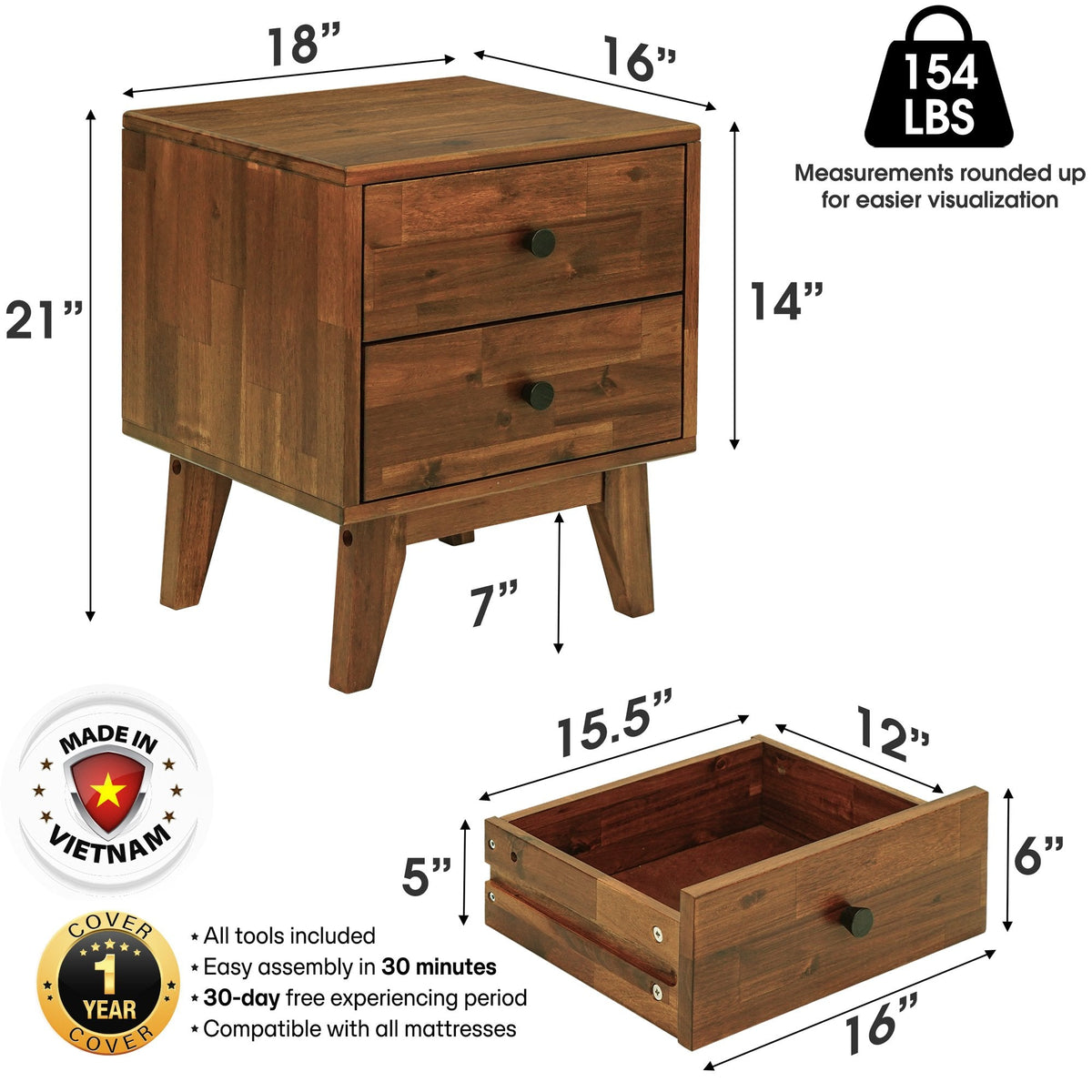 Solid Wood Nightstand