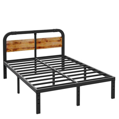 Full Size Metal Bed Frame W/Solid Wood Headboard