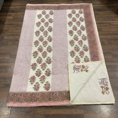 Cream Deep Pink Quilted Comforter