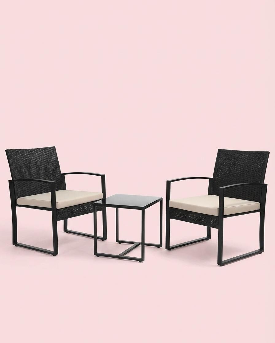3-Piece Outdoor Wicker Chairs + Bar Table