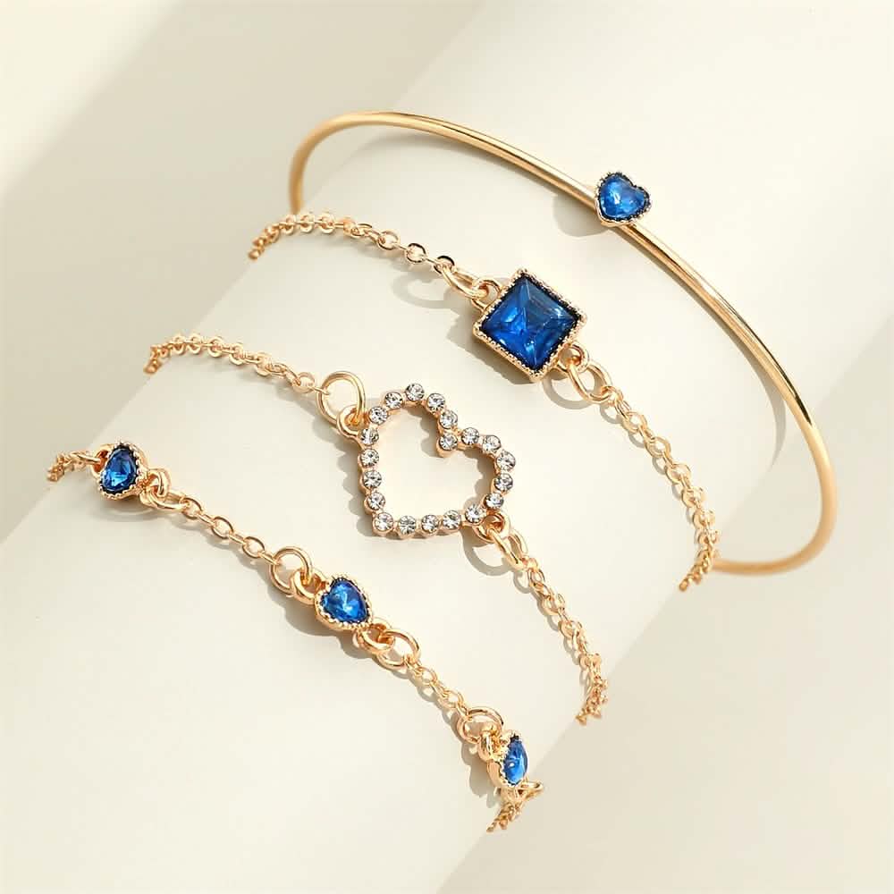4 Piece Bracelet Heart & Square Design