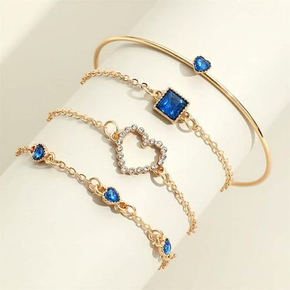4 Piece Bracelet Heart & Square Design