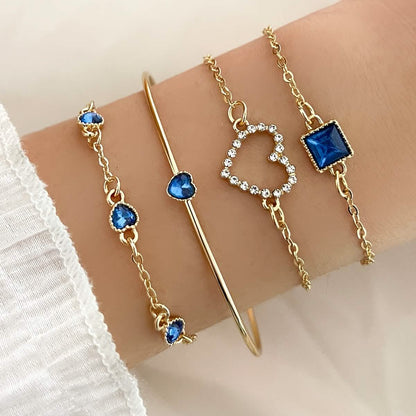 4 Piece Bracelet Heart & Square Design