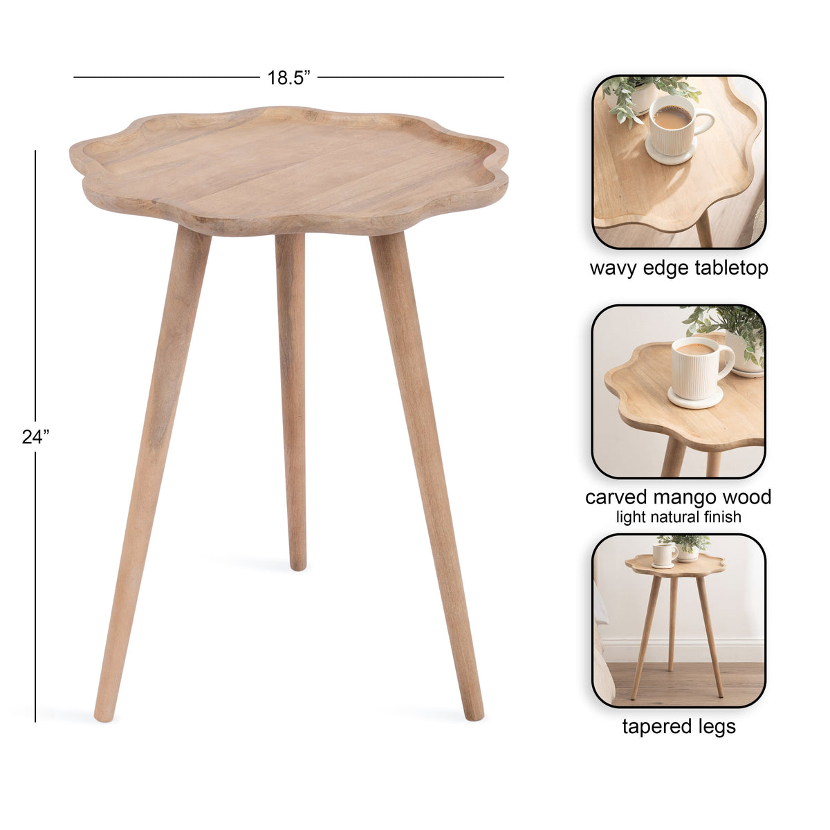 Scallop Wood Side Table