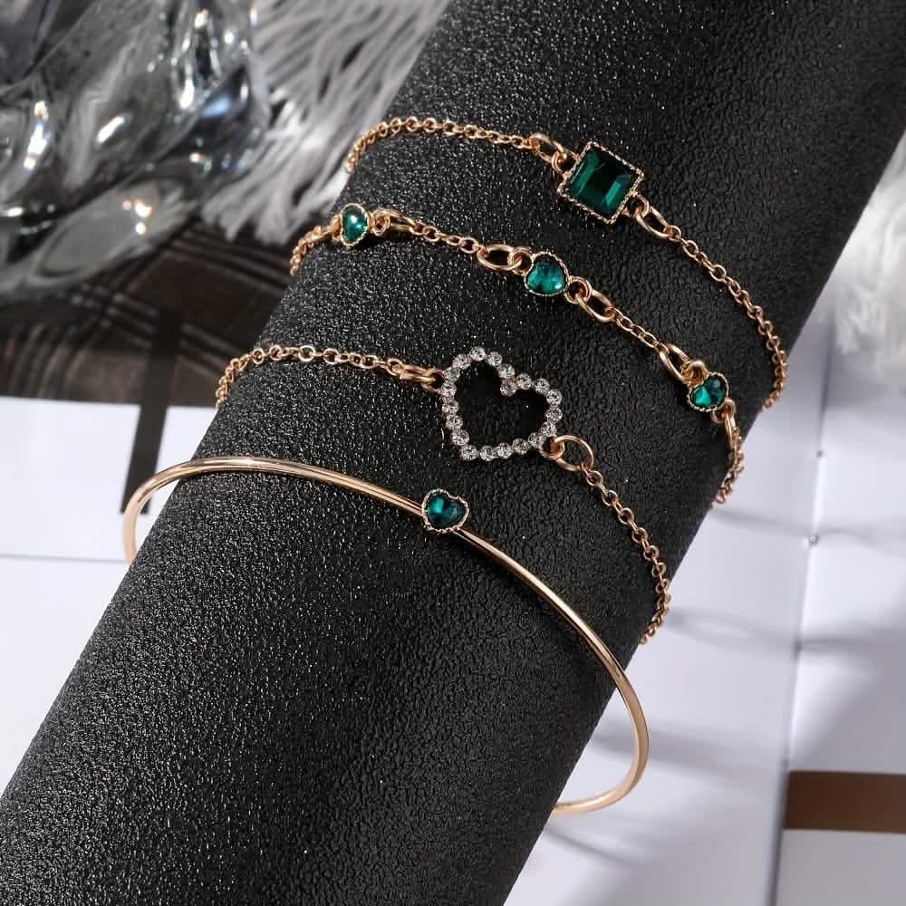 4 Piece Bracelet Heart & Square Design