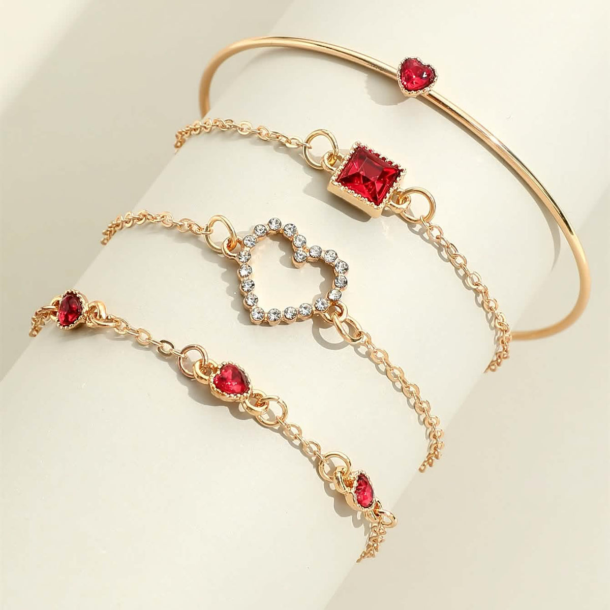 4 Piece Bracelet Heart & Square Design