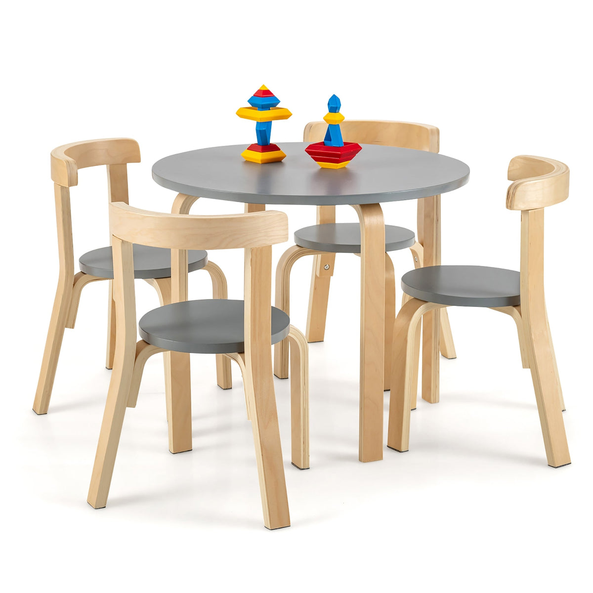 Kids Wooden Curved Back Activity Table And Chair Set