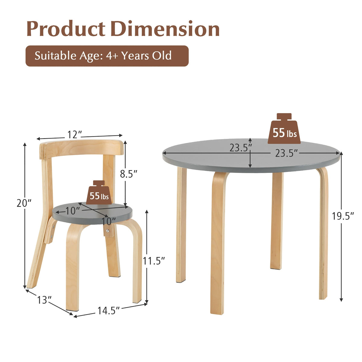 Kids Wooden Curved Back Activity Table And Chair Set