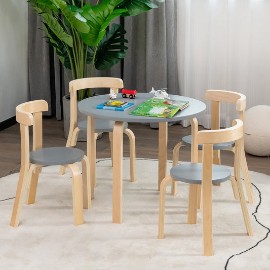 Kids Wooden Curved Back Activity Table And Chair Set
