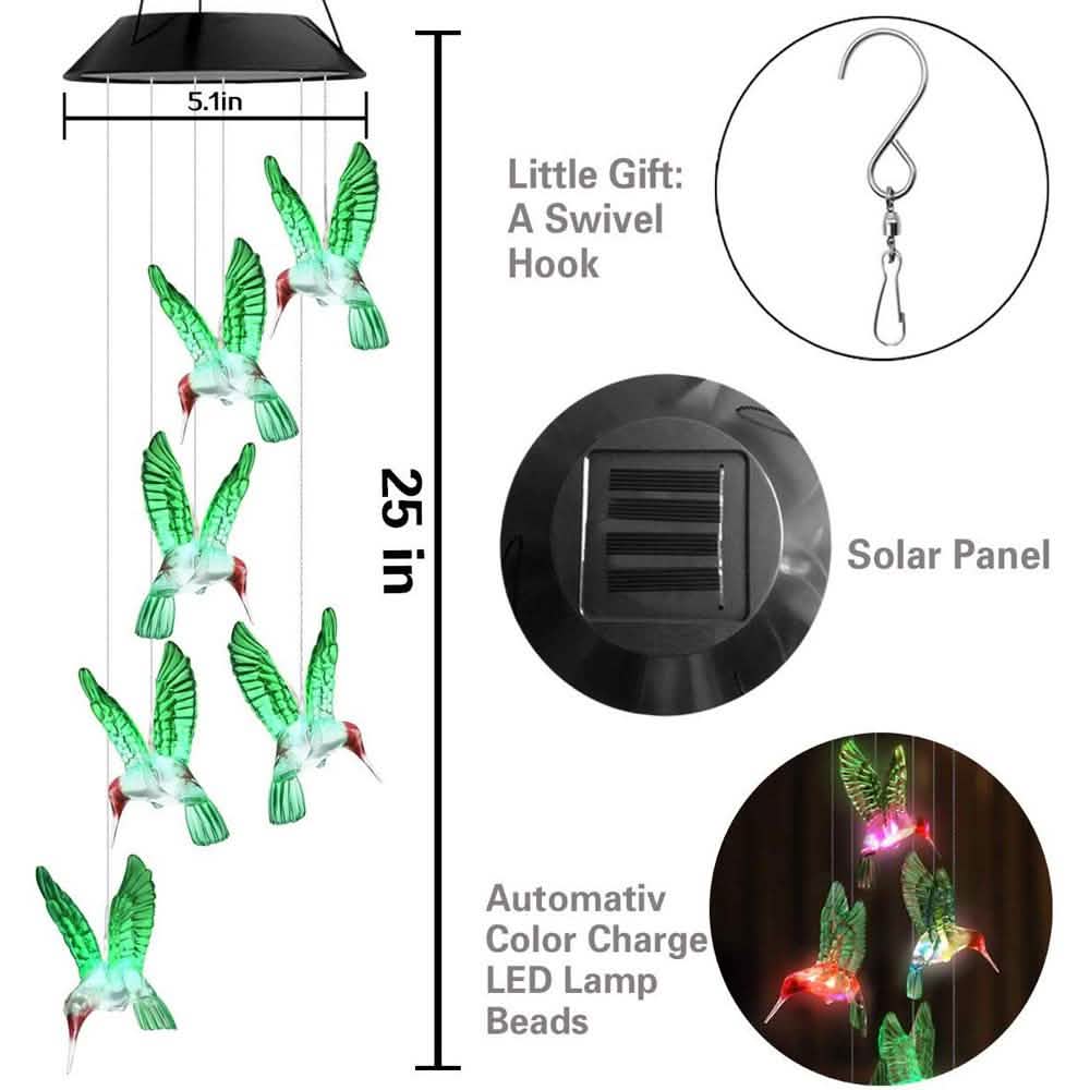 LED Solar Hummingbird Wind Chime, Light