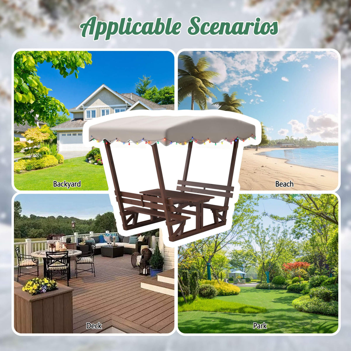 Waterproof Wood Picnic Table And Bench With Removable Canopy
