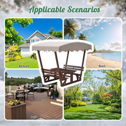 Waterproof Wood Picnic Table And Bench With Removable Canopy