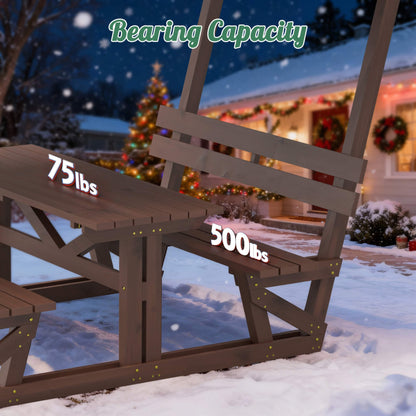Waterproof Wood Picnic Table And Bench With Removable Canopy