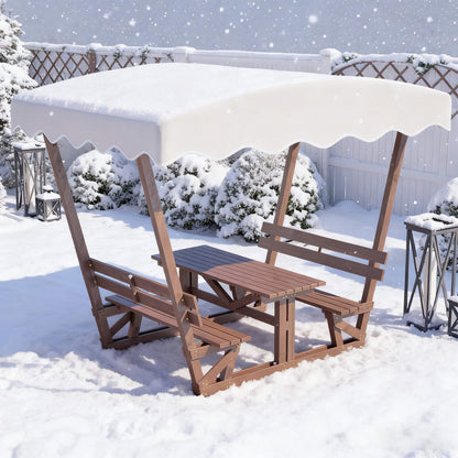 Waterproof Wood Picnic Table And Bench With Removable Canopy