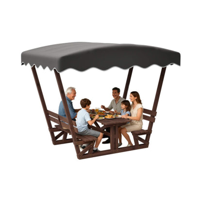 Waterproof Wood Picnic Table And Bench With Removable Canopy