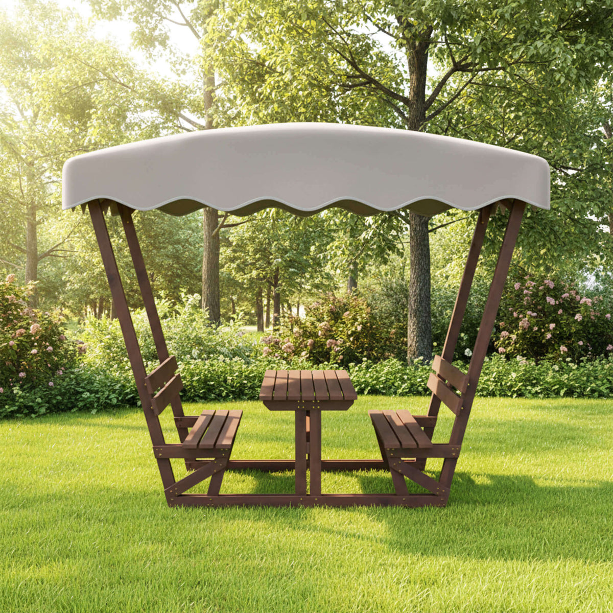 Waterproof Wood Picnic Table And Bench With Removable Canopy