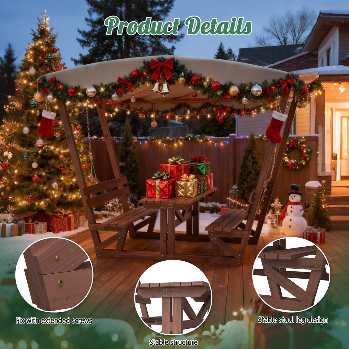 Waterproof Wood Picnic Table And Bench With Removable Canopy