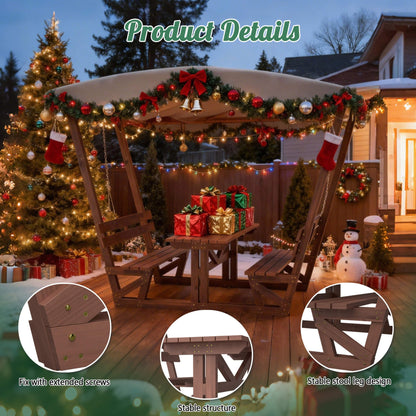 Waterproof Wood Picnic Table And Bench With Removable Canopy