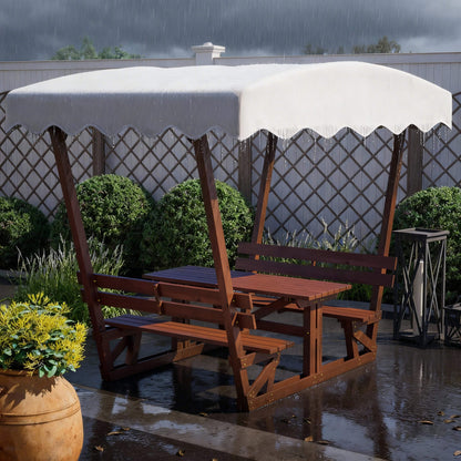 Waterproof Wood Picnic Table And Bench With Removable Canopy