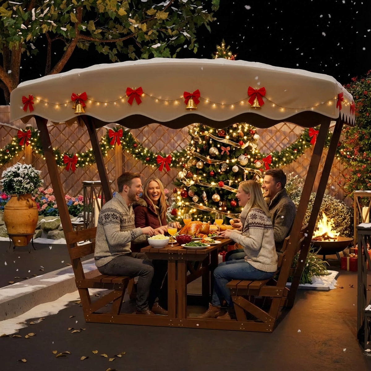 Waterproof Wood Picnic Table And Bench With Removable Canopy