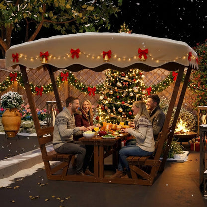 Waterproof Wood Picnic Table And Bench With Removable Canopy