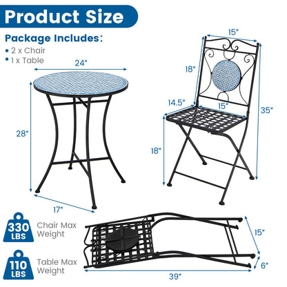3 Pieces Outdoor Furniture Mosaic Table Chairs