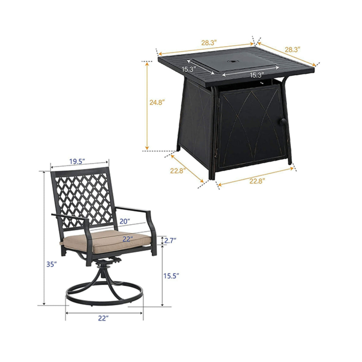 Outdoor Gas Fire Pit Table W/ Swivel Dining Chairs