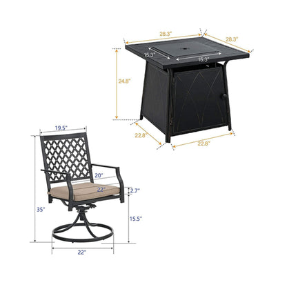 Outdoor Gas Fire Pit Table W/ Swivel Dining Chairs