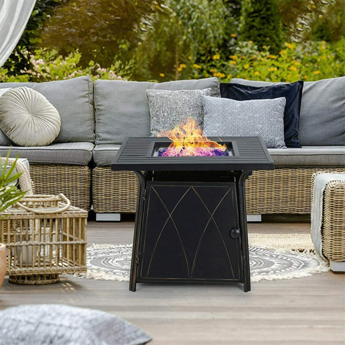 Outdoor Gas Fire Pit Table W/ Swivel Dining Chairs