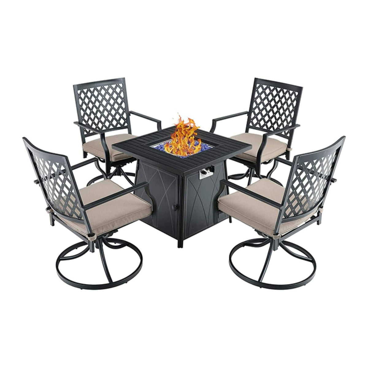 Outdoor Gas Fire Pit Table W/ Swivel Dining Chairs