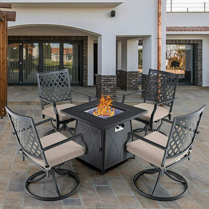 Outdoor Gas Fire Pit Table W/ Swivel Dining Chairs