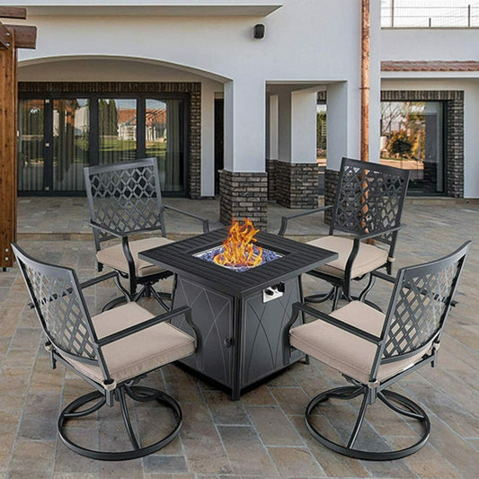 Outdoor Gas Fire Pit Table W/ Swivel Dining Chairs
