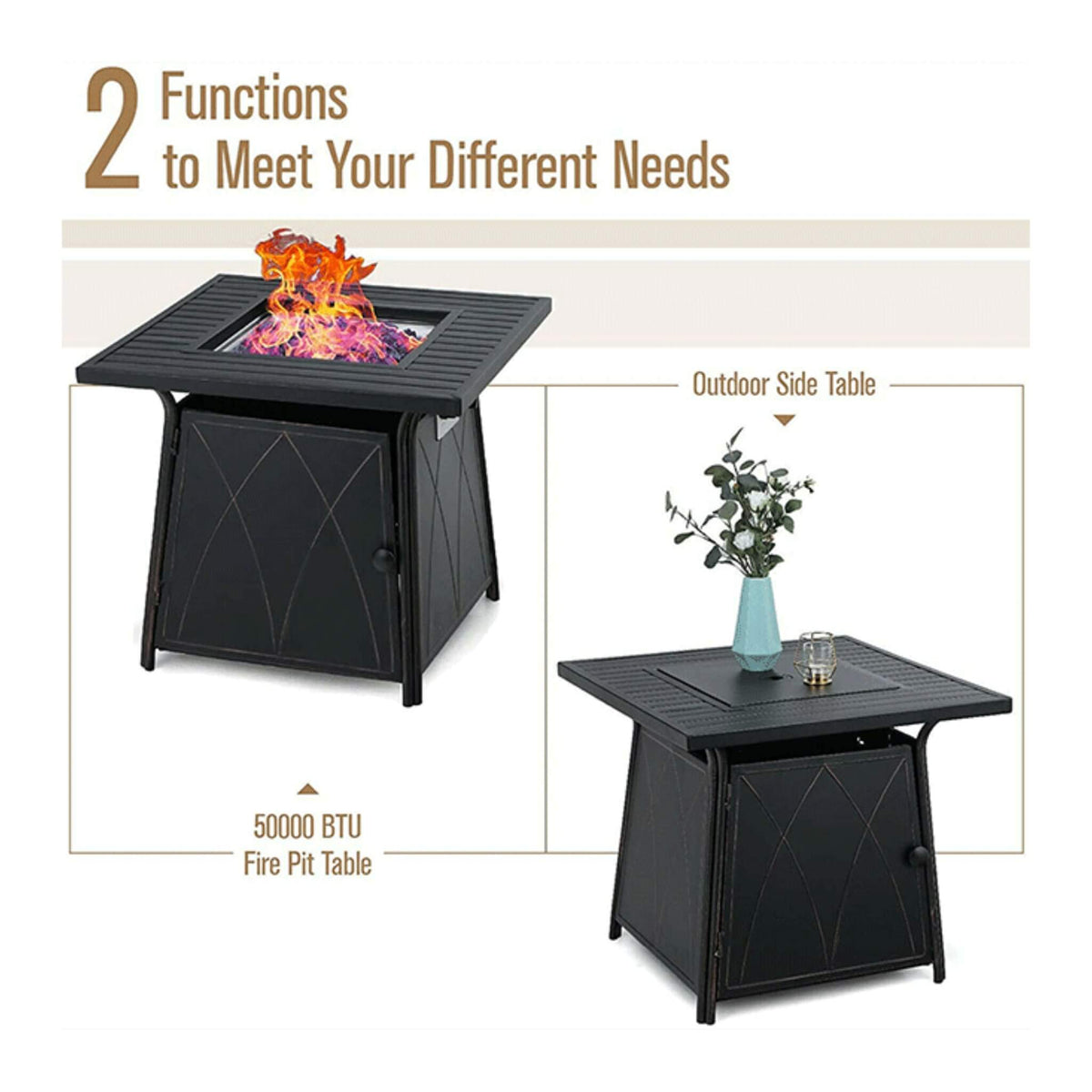 Outdoor Gas Fire Pit Table W/ Swivel Dining Chairs