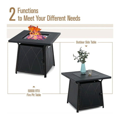 Outdoor Gas Fire Pit Table W/ Swivel Dining Chairs